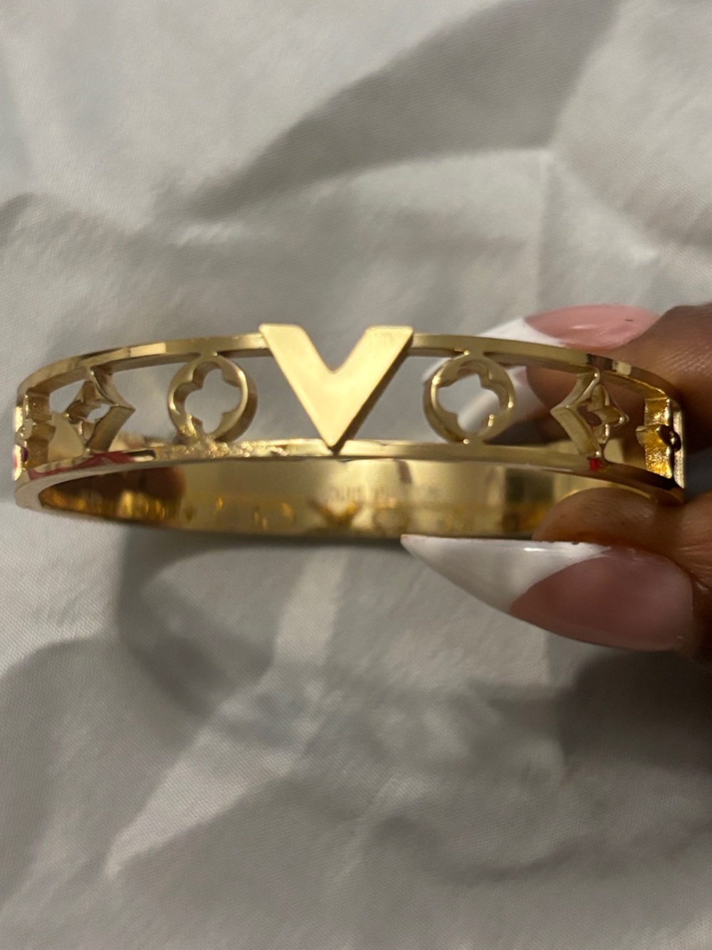Louis Vuitton Gold V-Cut Openwork Women's Bangle Bracelet